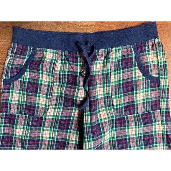 Womens Victoria’s‎ Secret Pajama Pants M Blue Pink Plaid Flannel Pjs Pockets - Picture 2 of 10